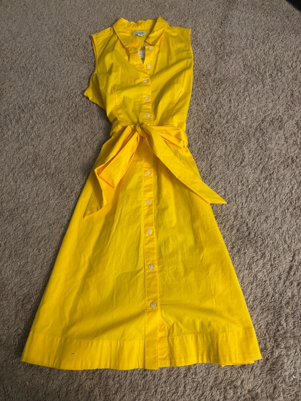 J Crew; Bright Yellow Sleeveless Button-Front Tie-Waist Dress